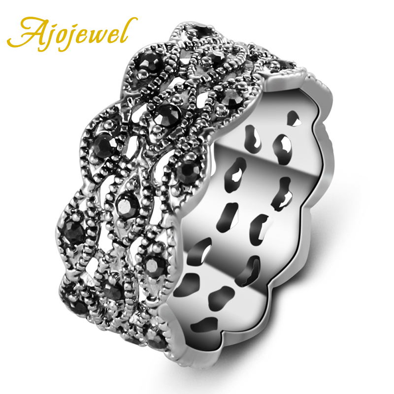 Vintage Collectible Items - Ajojewel 3 Layer Rhinestone Ring Black
