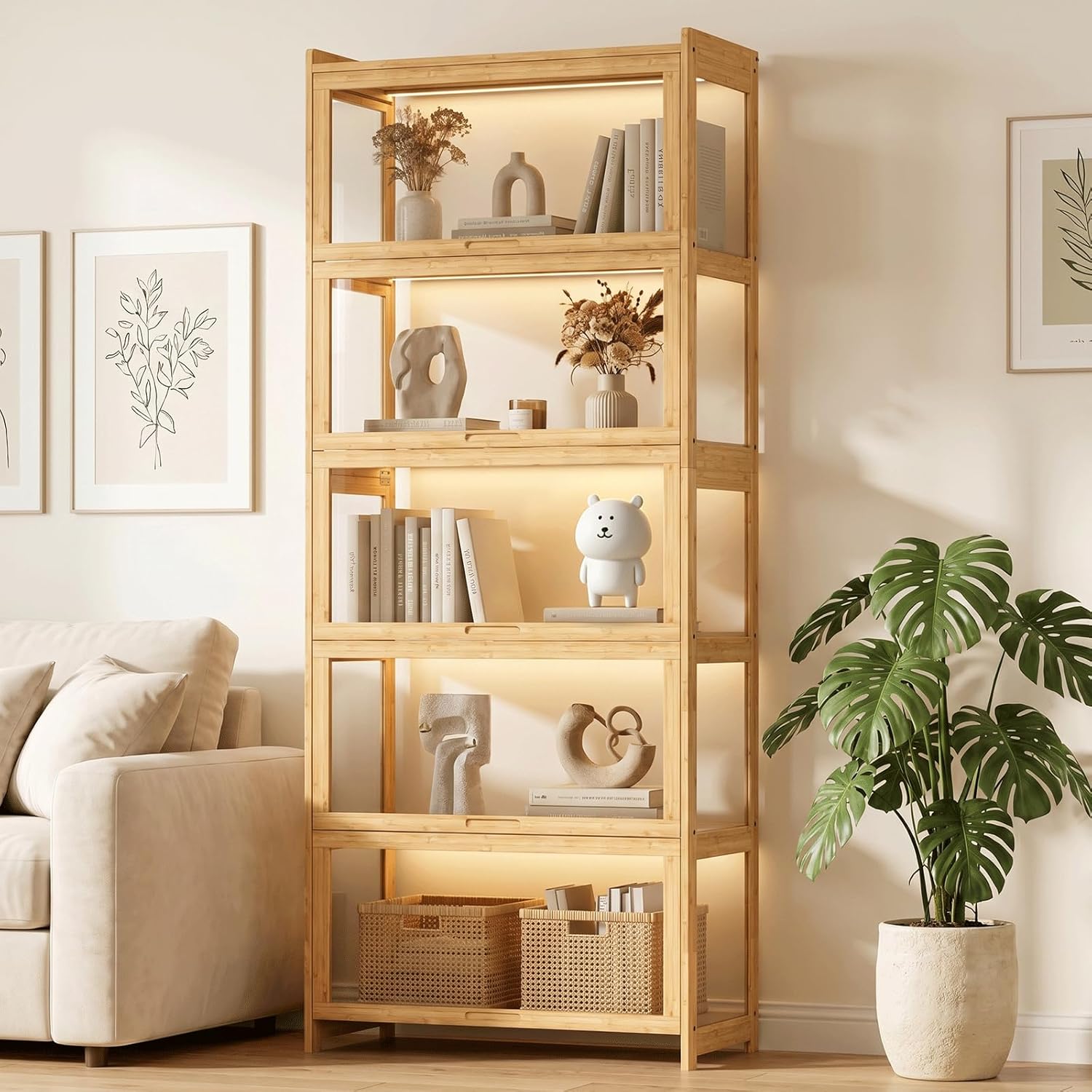 Collectible & Vintage Dolls For Christmas - Display Cabinet with Acrylic Doors, 5-Tier