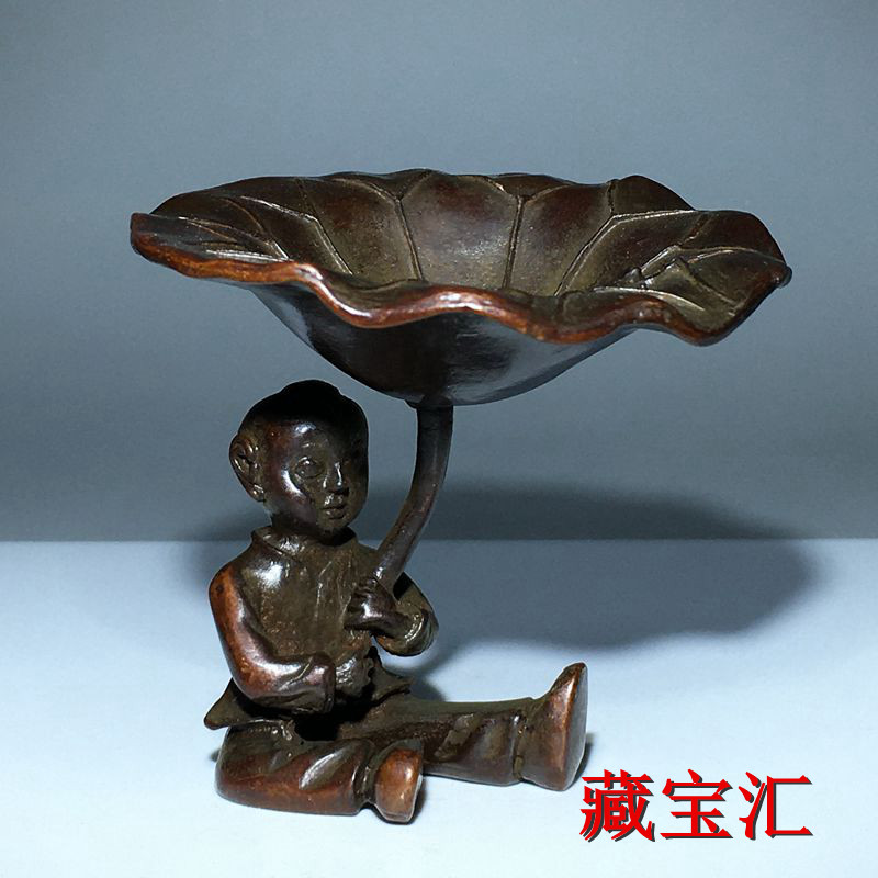 Vintage Collectible Items - Vintage Antique Lotus Leaf Child Bronze