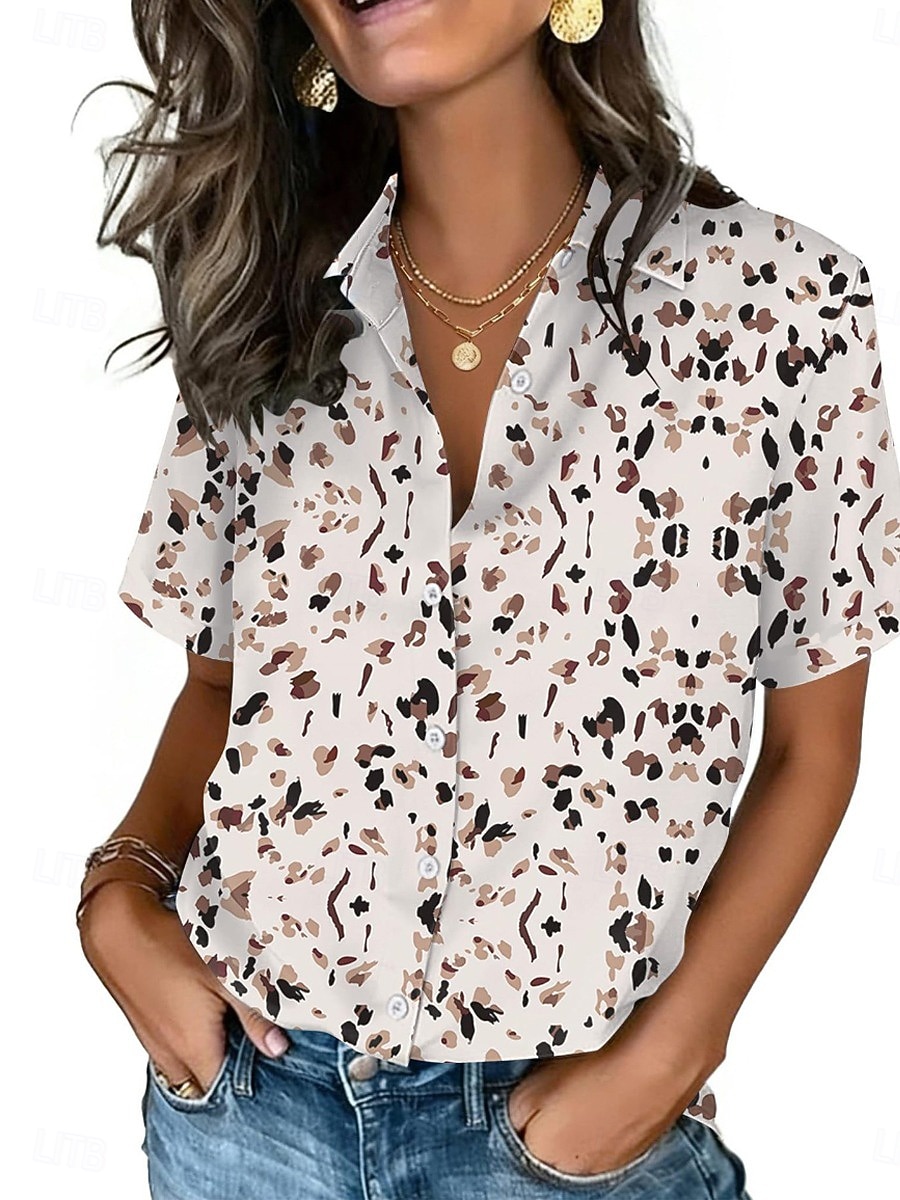 Women's Dot Print Lapel Shirt  - Vintage Collectible Buttons ulasan dan harga