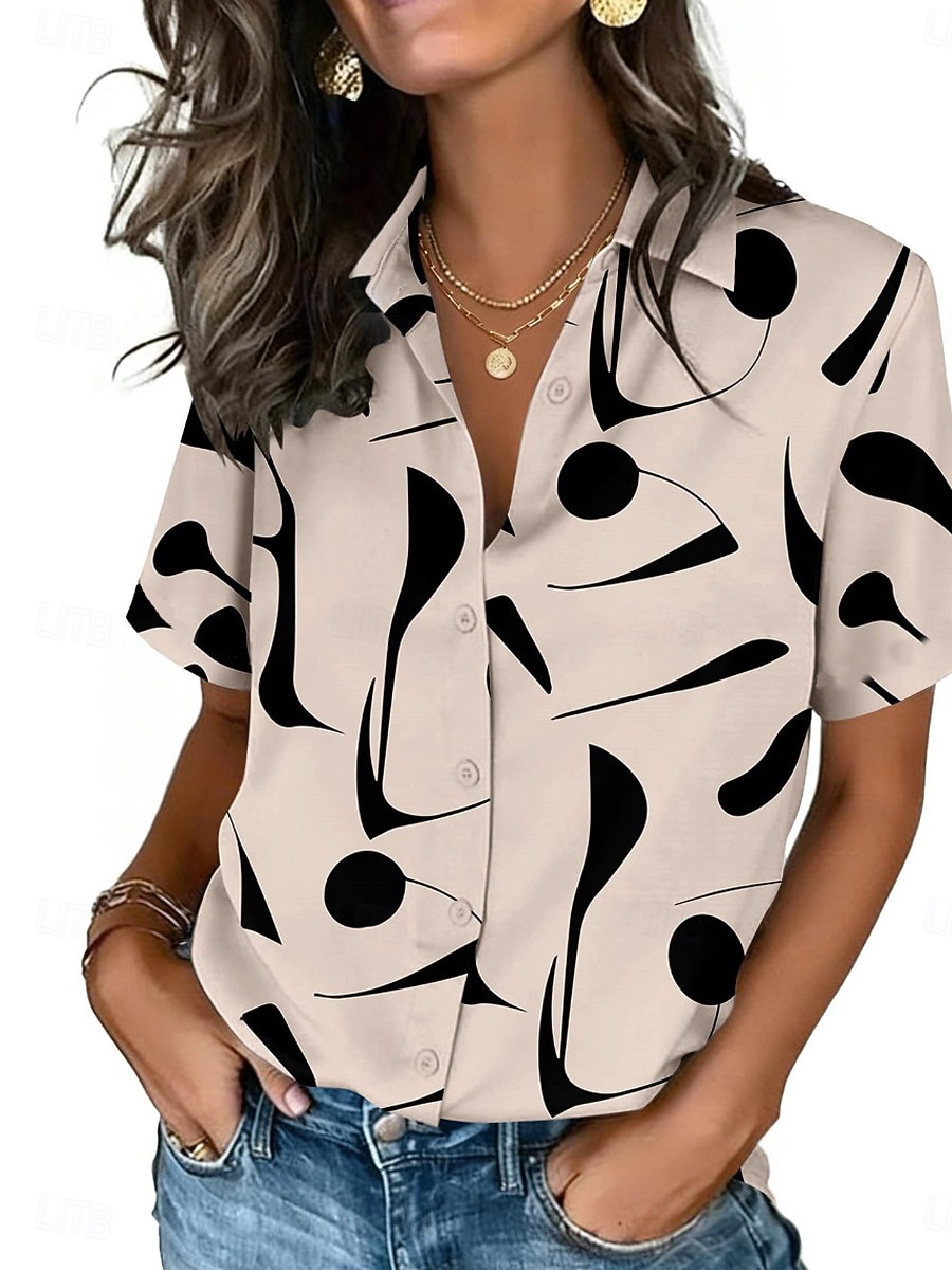 Women's Dot Print Lapel Shirt  - Vintage Collectible Buttons ulasan dan harga