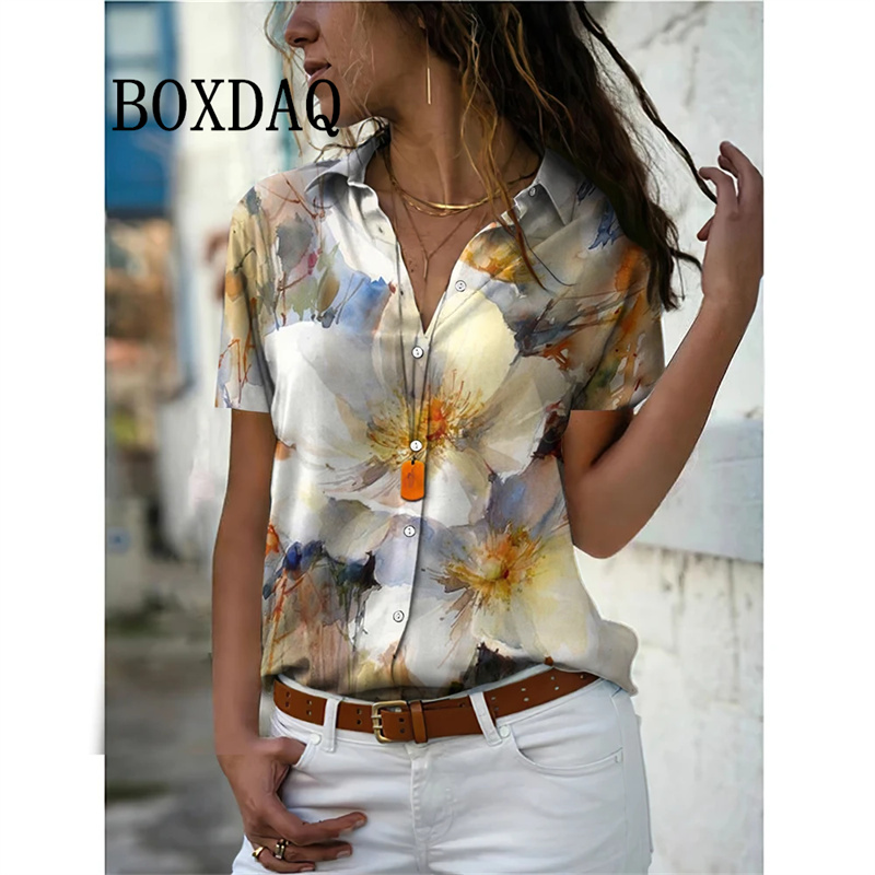 Summer Women Shirt Vintage Flo - Vintage Collectible Buttons ulasan dan harga