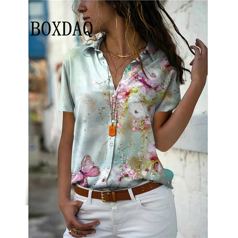 Summer Women Shirt Vintage Flo - Vintage Collectible Buttons ulasan dan harga